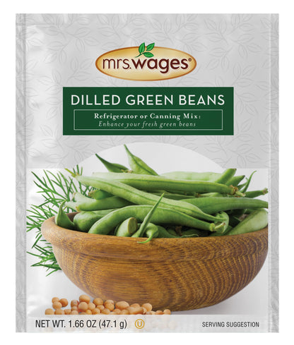 Mrs. Wages Dilled Green Beans Refrigerator or Canning Mix | Quick and Easy | Simple-To-Use | Perfect Balance of Sour & Savory | 1.66 oz Packet (Value Pack of 12)