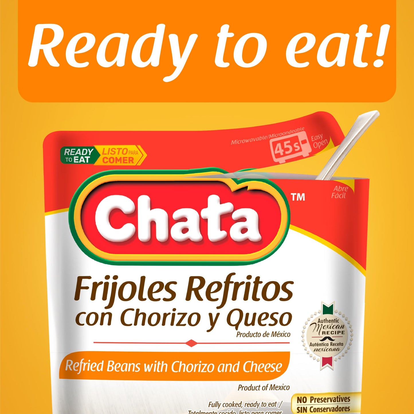 Chata Mexican Refried Beans with Chorizo and Cheese, 15.2 oz (Pack of 3)