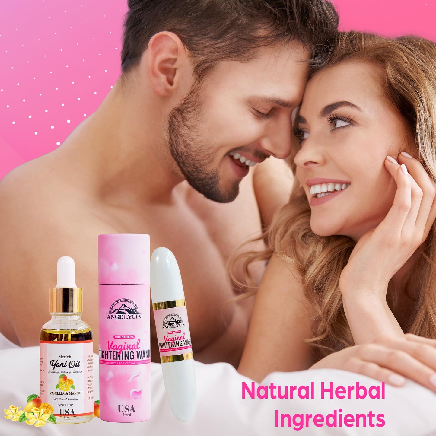 ANGELYCIA Ultimate Feminine Rejuvenation Combo, Virginity Wand and Feminine Yoni Detox Oil Vanilla&Mango, Vaginal Tightening Solution, Restores pH Balance for Women,