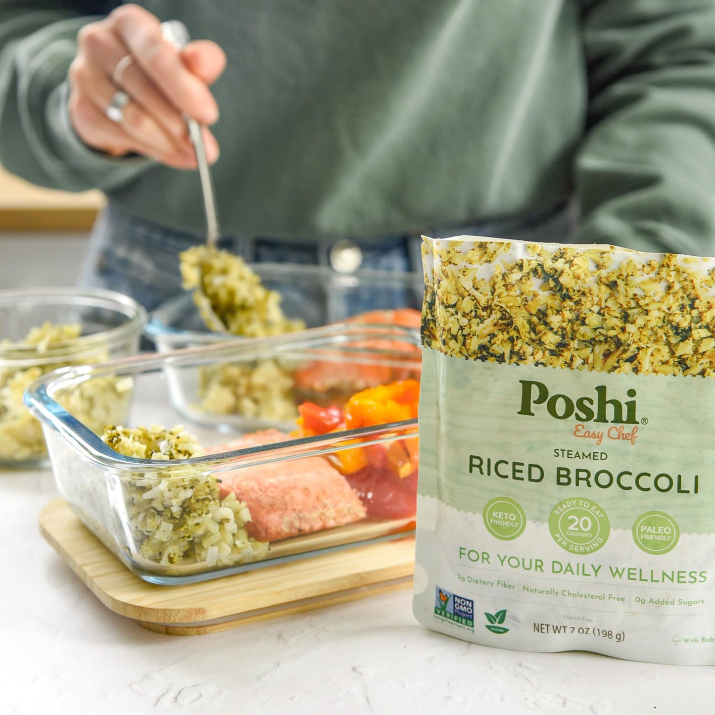POSHI Riced Vegetables Variety Pack | Ready to Eat, All Natural, Non GMO, Low Calorie + Carb, Gluten Free, Vegetable Rice, Fully Cooked, Meals, On The Go, Plant-Based, Healthy, Veggies (7oz, 6 Pack)
