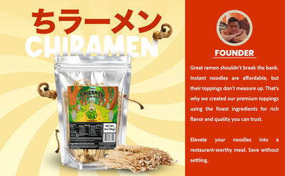 CHIRAMEN Dried Enoki Mushroom Ramen Toppings – Premium Freeze Dried Enoki Mushrooms for Ramen, Cup Noodles, Soups, Hot Pot & Asian Noodle Dishes
