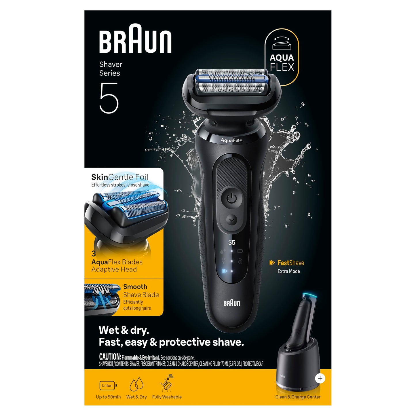 Braun Electric Razor for Men Series 5, Beard Shaver, Electric Shaver, Precision Trimmer, 4-in-1 Clean & Charge Center, S5 5160cc