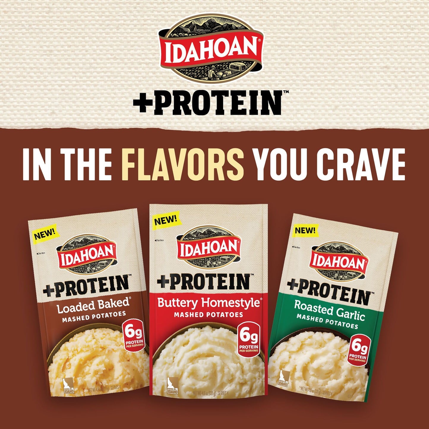 Idahoan Loaded Baked +Protein Mashed Potatoes, Naturally Gluten-Free, 100% Real Idaho Potatoes, 4 servings per bag, 4.6 ounce (Pack of 10)