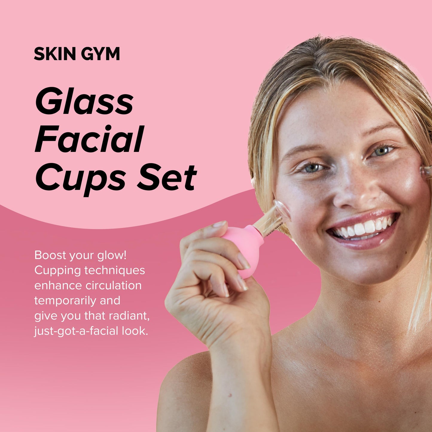 Skin Gym Facial Cupping Set for Face & Neck – Glass Face Cupping Therapy Tools for Lymphatic Drainage, Depuffing & Sculpting Jawline and Chin, Anti-Aging Facial Massage Cups, 2-Piece Set