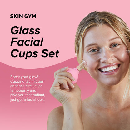 Skin Gym Facial Cupping Set for Face & Neck – Glass Face Cupping Therapy Tools for Lymphatic Drainage, Depuffing & Sculpting Jawline and Chin, Anti-Aging Facial Massage Cups, 2-Piece Set