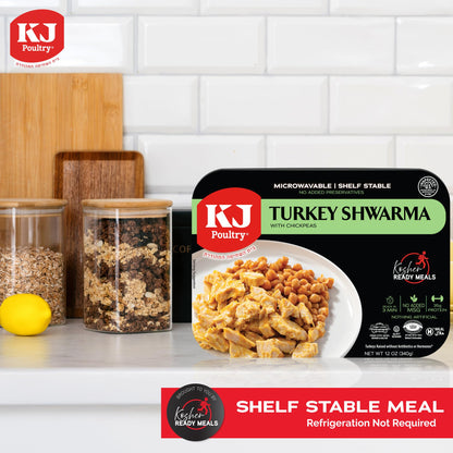 KJ Poultry Kosher Ready Meals - Turkey Shwarma, MRE Meat Meals Ready to Eat, Gluten Free, Halal, (1 Pack) Prepared Entree Fully Cooked, Shelf Stable Microwave Dinner, Travel, Military, Camping