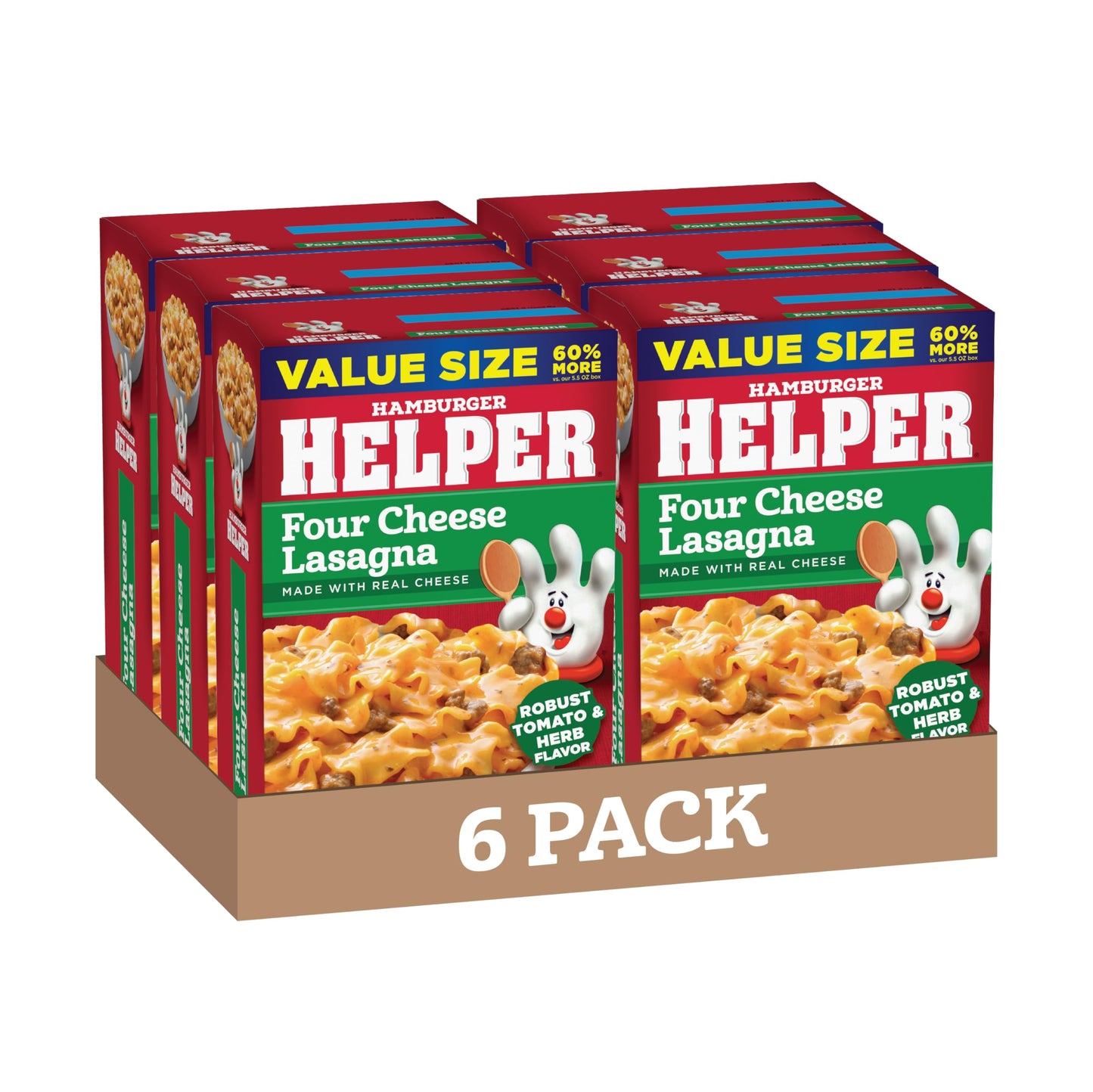 Hamburger Helper Four Cheese Lasagna Value Size Pasta Meal (8.8 oz - 6 Pack) No Artificial Flavors, Ready in 3 Easy Steps, Quick Meals for Midweek Dinners, Busy Evenings & Families On-the-Go