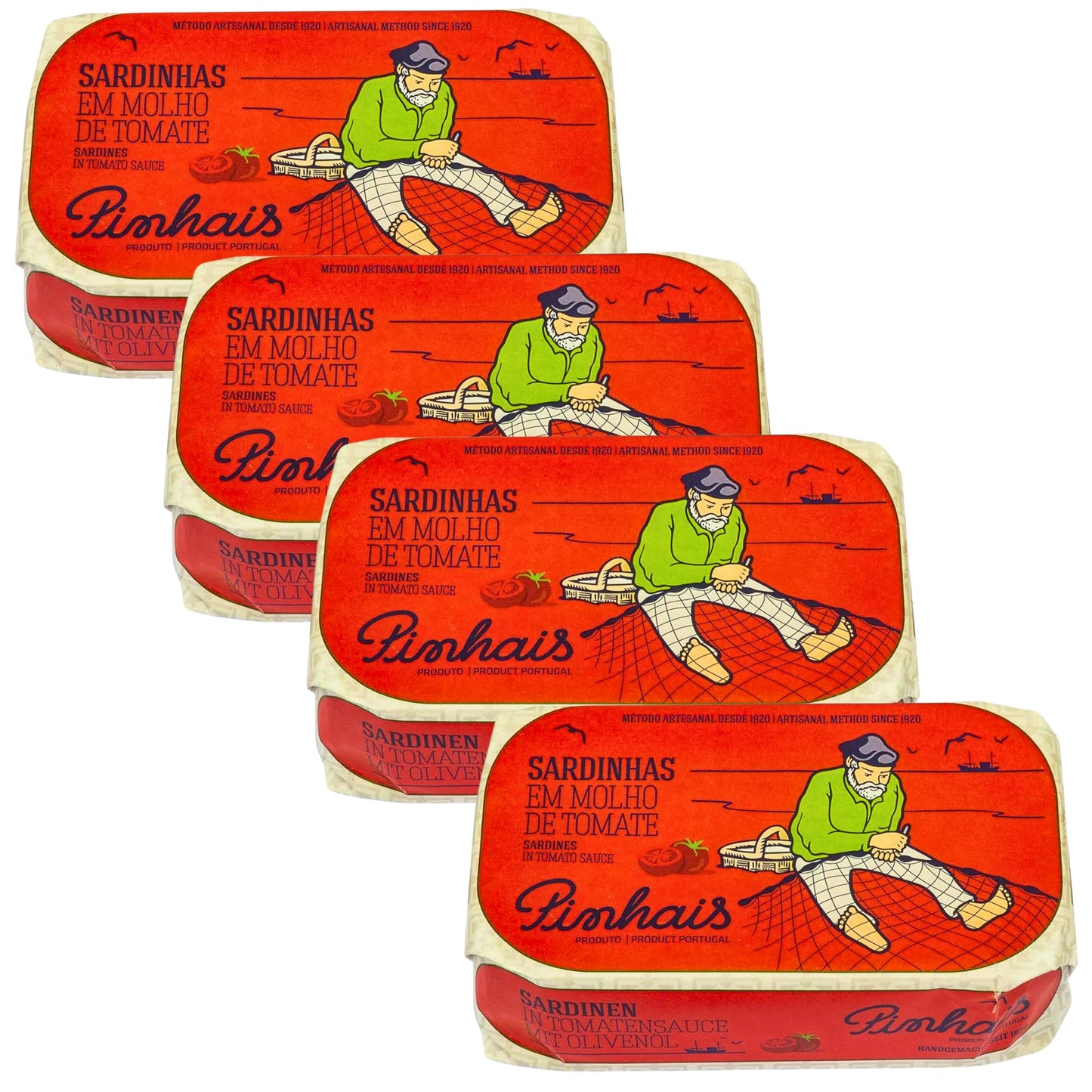 Pinhais Canned Sardines in Tomato Sauce, 4.4 oz (Pack of 4)