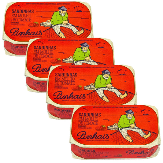 Pinhais Canned Sardines in Tomato Sauce, 4.4 oz (Pack of 4)