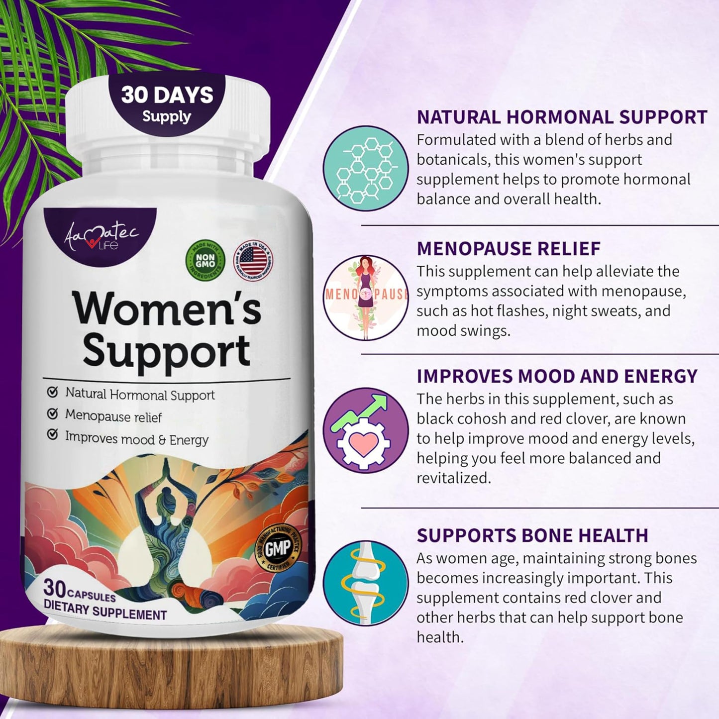 Women’s Support Supplement- Natural Hormone Regulation- Menopause Support Supplement- Estrogen Rich Supplement- Active Ingredients Pills to Help Balance Hormones Non-GMO