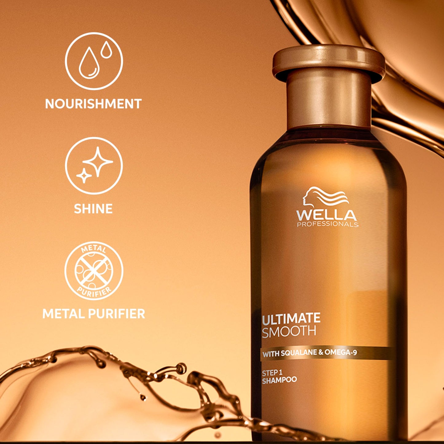 Wella Professionals ULTIMATE SMOOTH Shampoo for Dry, Dull & Frizzy Hair | For Shine & Smoothness | With Squalane & Omega 9 | Color Safe