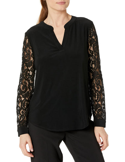 Kasper Women's Split Neck Top W/Combo SLV