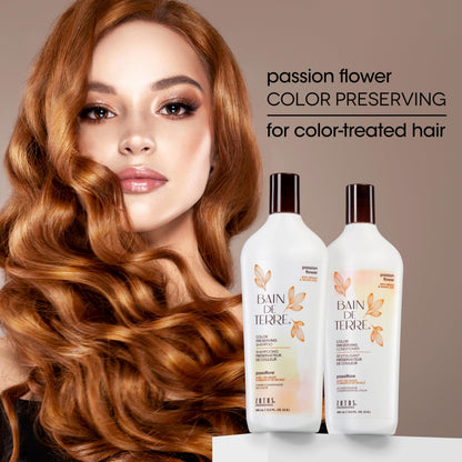 Bain de Terre Passion Flower Color Preserving Shampoo, for Vibrant Color & Protection from Fading, with Argan & Monoi Oils, Paraben-free, Vegan