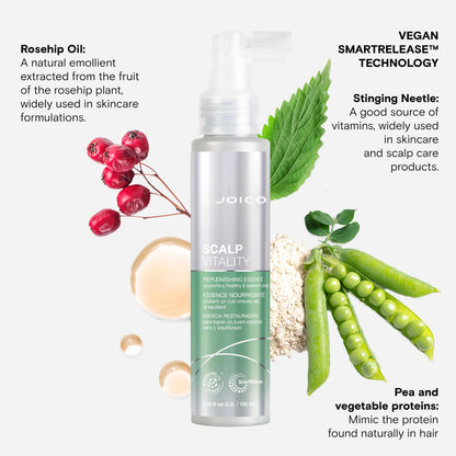 Joico Scalp Vitality Replenishing Essence | Supports A Healthy & Balanced Scalp | For Dry, Tight and Itchy Scalp | Hydrate & Nourish | Leaves Scalp Replenished & Calm | Cooling Sensation | 3.38 Fl Oz