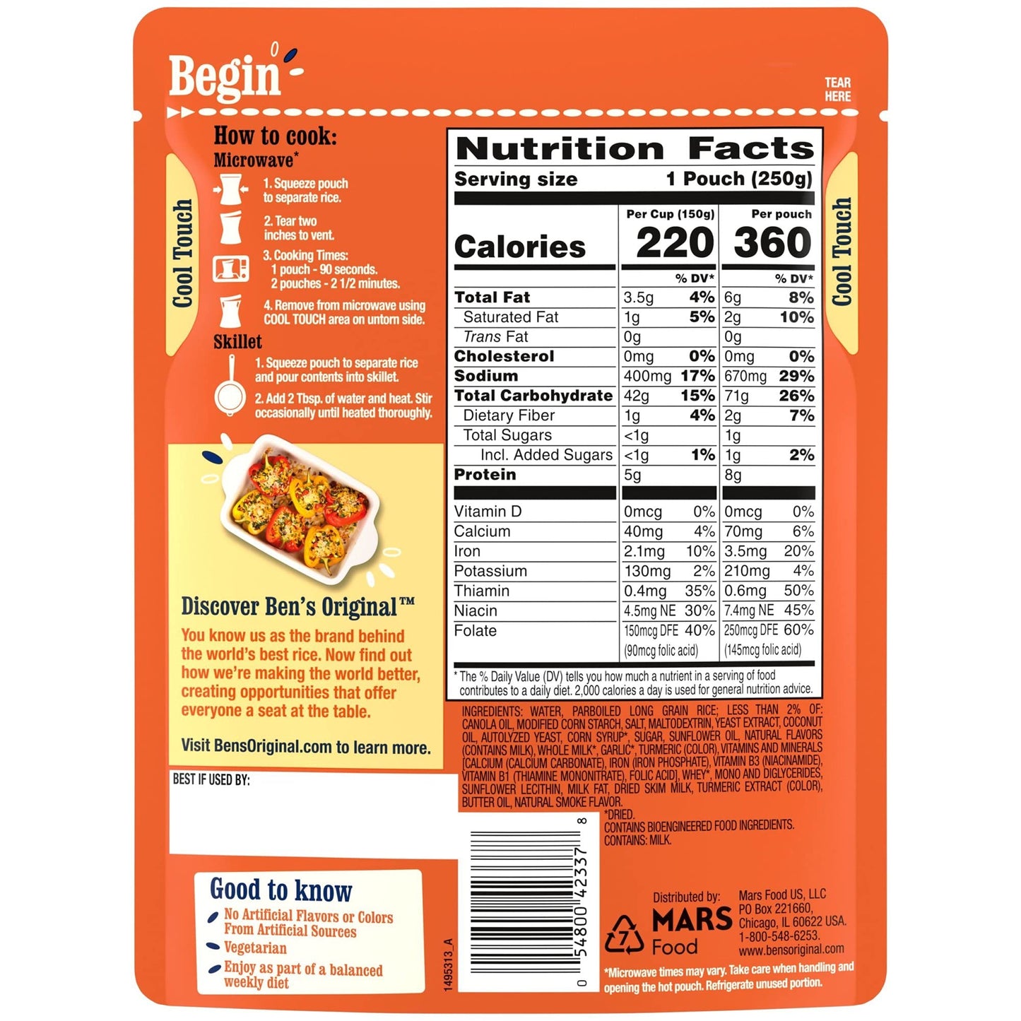 BEN'S ORIGINAL Ready Rice Butter and Garlic Flavored Rice, Easy Dinner Side, 8.8 oz Pouch (Pack of 12)