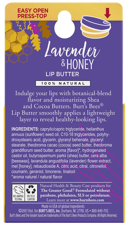Burt's Bees 100% Natural Origin Lip Butter With Moisturizing Shea And Cocoa Butters, Lavender & Honey, 1 Tin