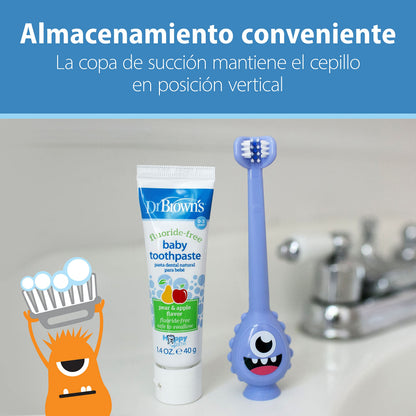 Dr. Brown's ToothScrubber Toothbrush, Three-Sided Toddler Training Toothbrush for Ages 1-4 Years with Suction Cup Base and Color Changing Bristles