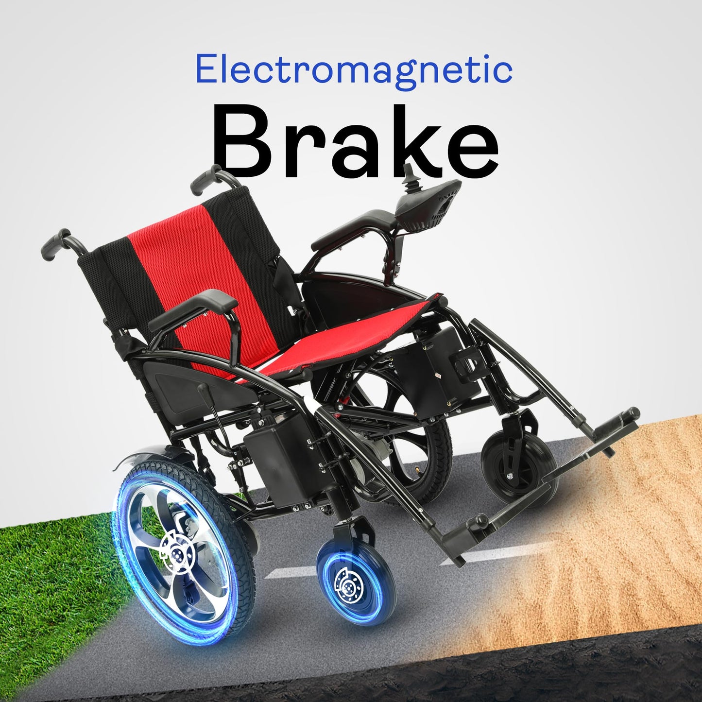 Electric Wheelchairs for Adults, All Terrain Heavy Duty Dual Motor Foldable Motorized Power Wheelchairs for Seniors, Portable Electric Wheel Chair for Adults (Artemis- Red)