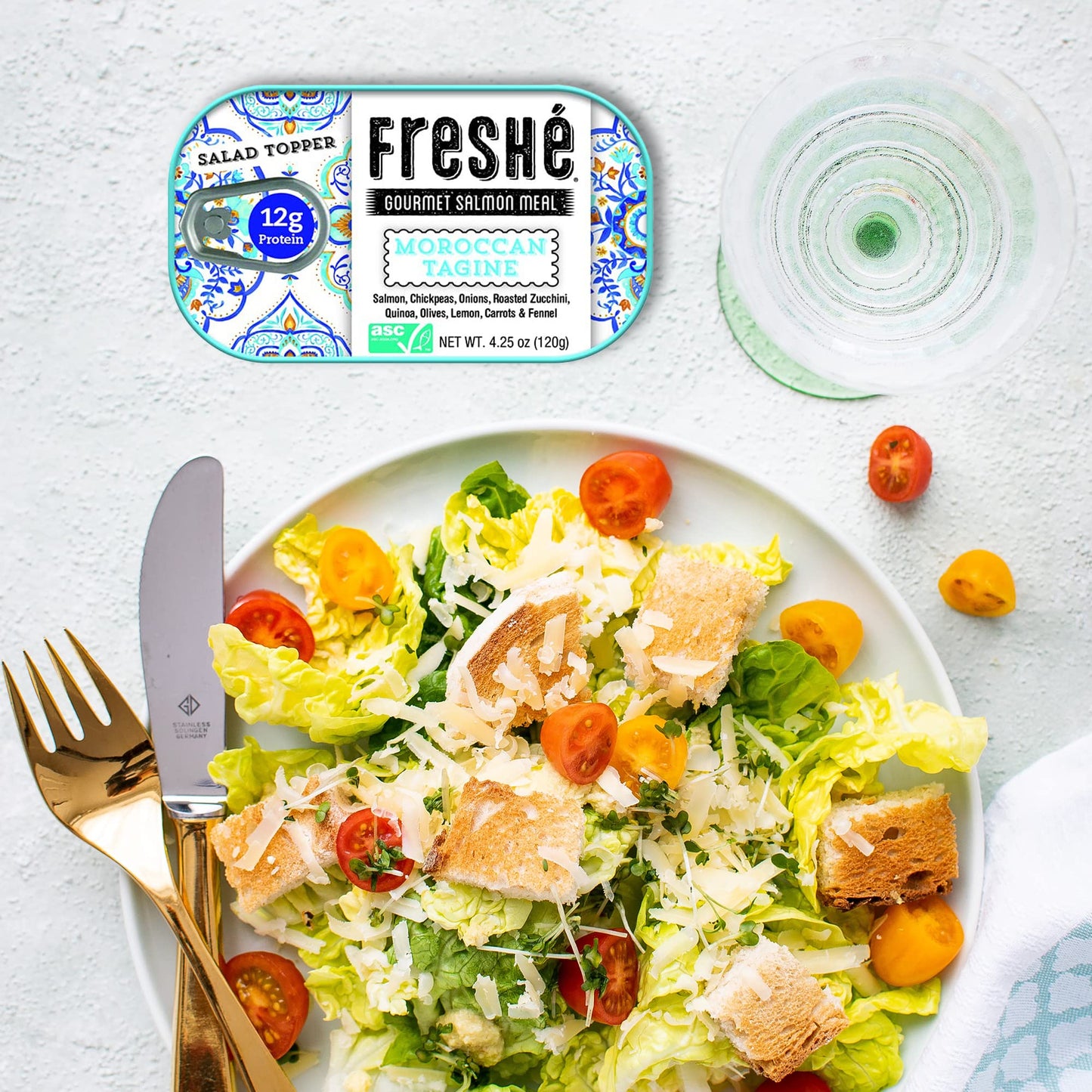 Freshé Canned Salmon Variety Pack (4 Pack) - Mediterranean Style Atlantic Salmon in Olive Oil with Lemon - Sustainably Farmed Tinned Fish (4.25oz Cans)