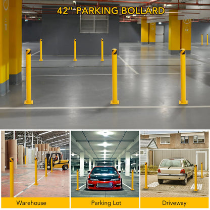 Safety Bollard Post 6 Packs, PeakPursuit 42 Inch Height Steel Bollards, 4.5 Inch Diameter Parking Bollard, Yellow Powder Coated Safety Parking Barrier Post, for Traffic Sensitive Areas