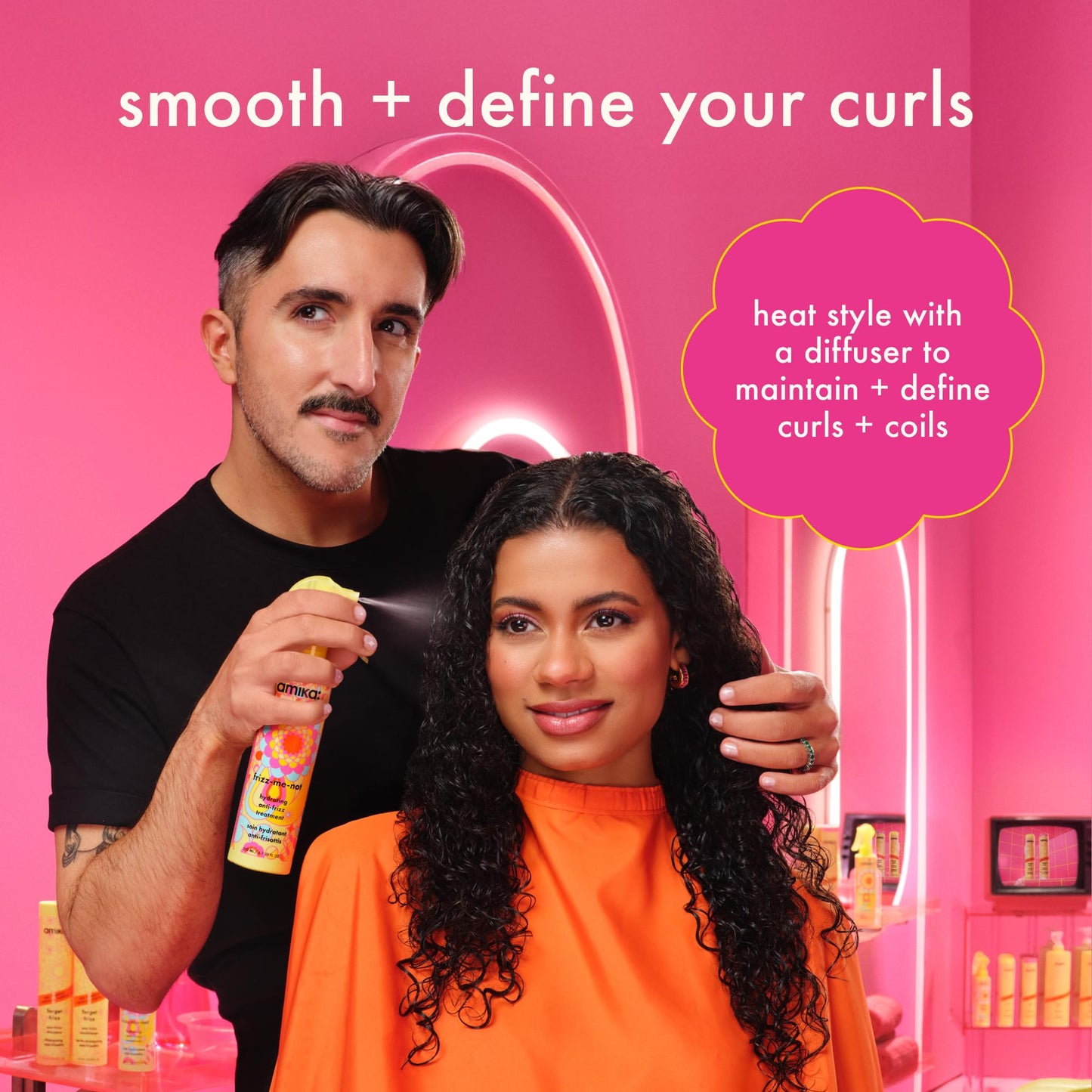 amika frizz-me-not hydrating anti-frizz treatment | lightweight hydrating spray for medium to thick coarse hair types 2a-4c, humidity + heat protection, smooth frizz for up to 3 days