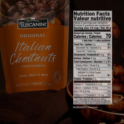 Tuscanini Premium Italian Chestnuts, 3.5oz (3 Pack) | Roasted, Peeled & Ready to Eat | Great Source of Fiber & Antioxidants | Product of Italy | Certified Kosher