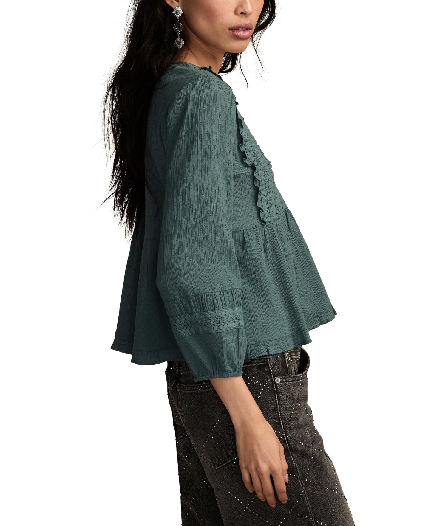 Lucky Brand Women's Long Sleeve Peplum Top