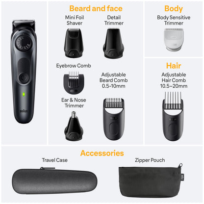 Braun All-in-One Style Kit Series 5 5471, 8-in-1 Trimmer for Men with Beard Trimmer, Body Trimmer for Manscaping, Hair Clippers & More, Ultra-Sharp Blade, 40 Length Settings, Waterproof