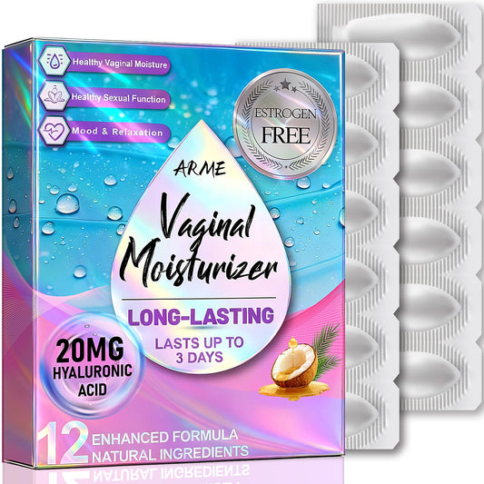 ARME 20MG Hyaluronic Acid Vaginal Moisturizers Suppositories + Coconut Oil&VE 72-Hour for Vaginal Dryness from Menopause, Surgery Hormone-Free Best Vaginal Dryness Products 1-Month Supply (12 Inserts)