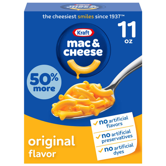 Kraft Mac & Cheese, 1 Box, for Easy Dinner or Dinner Sides, Original Flavor, No Artificial Flavors, Preservatives or Dyes, 11 oz