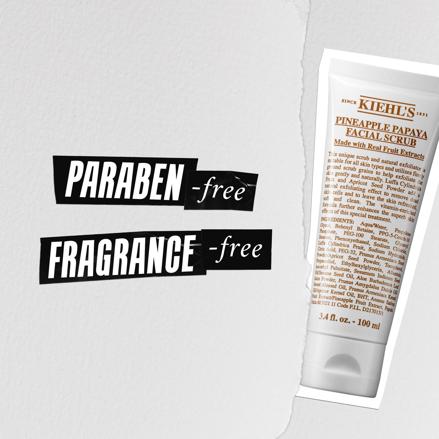 Kiehl's Pineapple Papaya Facial Scrub, Exfoliating Face Cleanser for All Skin Types, Removes Dead Skin for Softer & Smoother Skin, with Luffa Cylindrica Fruit & Apricot Seed Powder - 3.4 fl oz