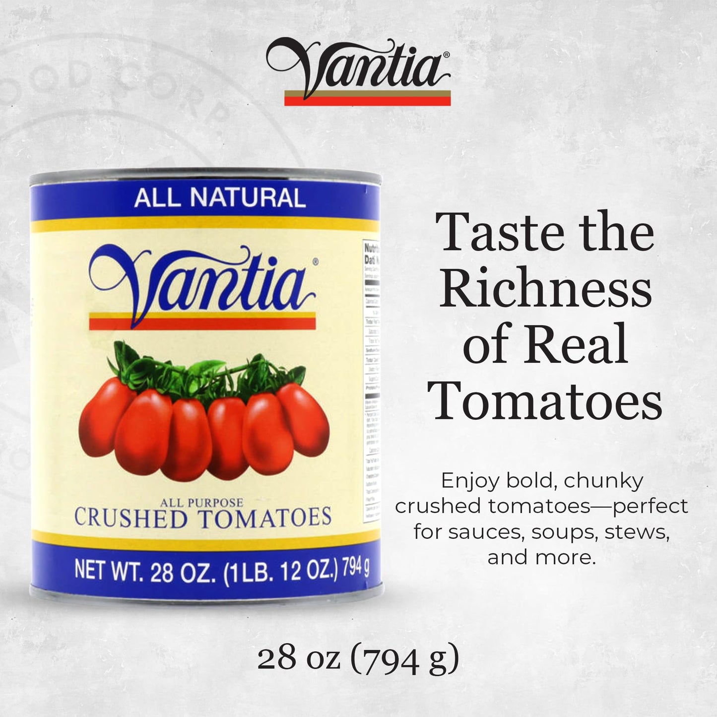 Vantia Crushed Tomatoes All Natural 28 oz Can – Imported Italian Chunky Crushed Tomatoes in Rich Tomato Juice, Perfect for Pasta Sauce, Soups, Stews & Classic Italian Cooking