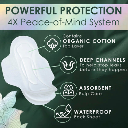 L. Ultra Thin Pads for Women, Overnight Absorbency, Organic Cotton Top Layer, Unscented Pads with Wings, 96 Count (4 Packs of 24)