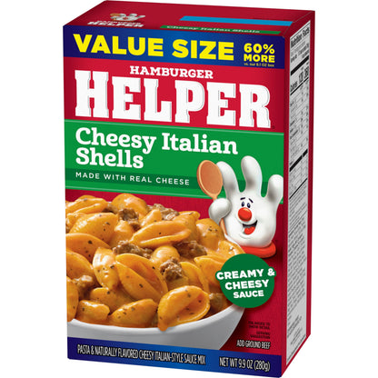 Hamburger Helper Cheesy Italian Shells Value Size Pasta Meal (9.9 oz - 6 Pack) No Artificial Flavors, Ready in 3 Easy Steps, Quick Meals for Midweek Dinners, Busy Evenings & Families On-the-Go