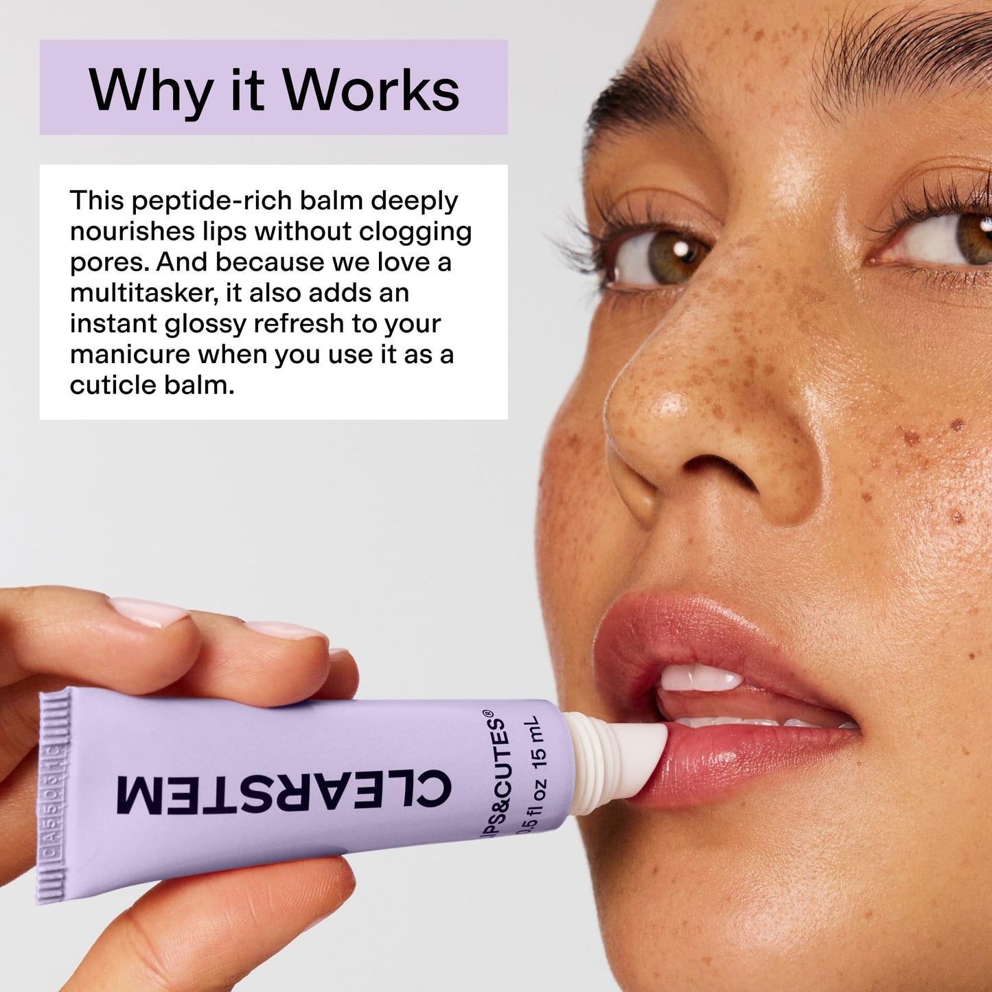 CLEARSTEM LIPS&CUTES Lip Balm & Cuticle Care - Multi-Tasking Hydrating Balm with Peptides, Vitamin E & Green Tea - Lip Care Products & Cuticle Balm Essentials for Daily Soothing & Nourishing Routine