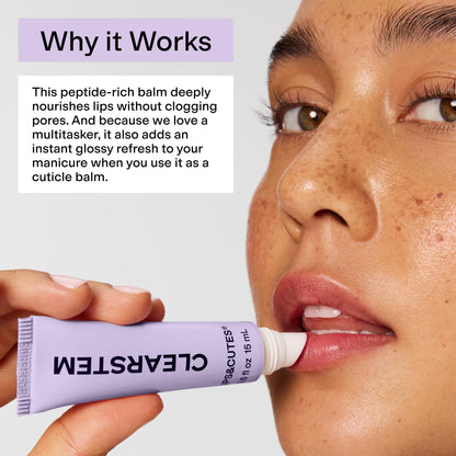 CLEARSTEM LIPS&CUTES Lip Balm & Cuticle Care - Multi-Tasking Hydrating Balm with Peptides, Vitamin E & Green Tea - Lip Care Products & Cuticle Balm Essentials for Daily Soothing & Nourishing Routine
