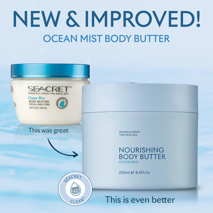 SEACRET Minerals Dead Sea Body Butter - Ultra-Rich Shea Butter & Coconut Oil Body Moisturizing Cream for Dry Skin, Fast Absorbing, Non-Greasy with Aloe Vera & Vitamin E, 8.5 fl. oz.