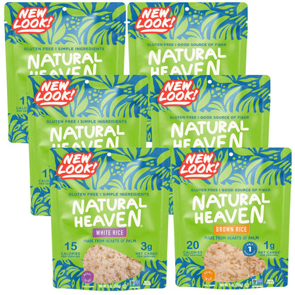 Natural Heaven White & Brown Rice, Hearts of Palm Variety 6-Pack – Naturally Rich in Potassium, Low-Calorie Veggie Rice, Keto & Gluten-Free Food, Vegan, 9 Oz