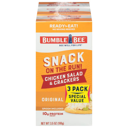 Bumble Bee Snack On The Run! Protein Snack Pack - Original Chicken Salad with Crackers - 10g Protein per Box - Ready to Eat Easy-Open Canned Chicken Salad (Pack of 3)