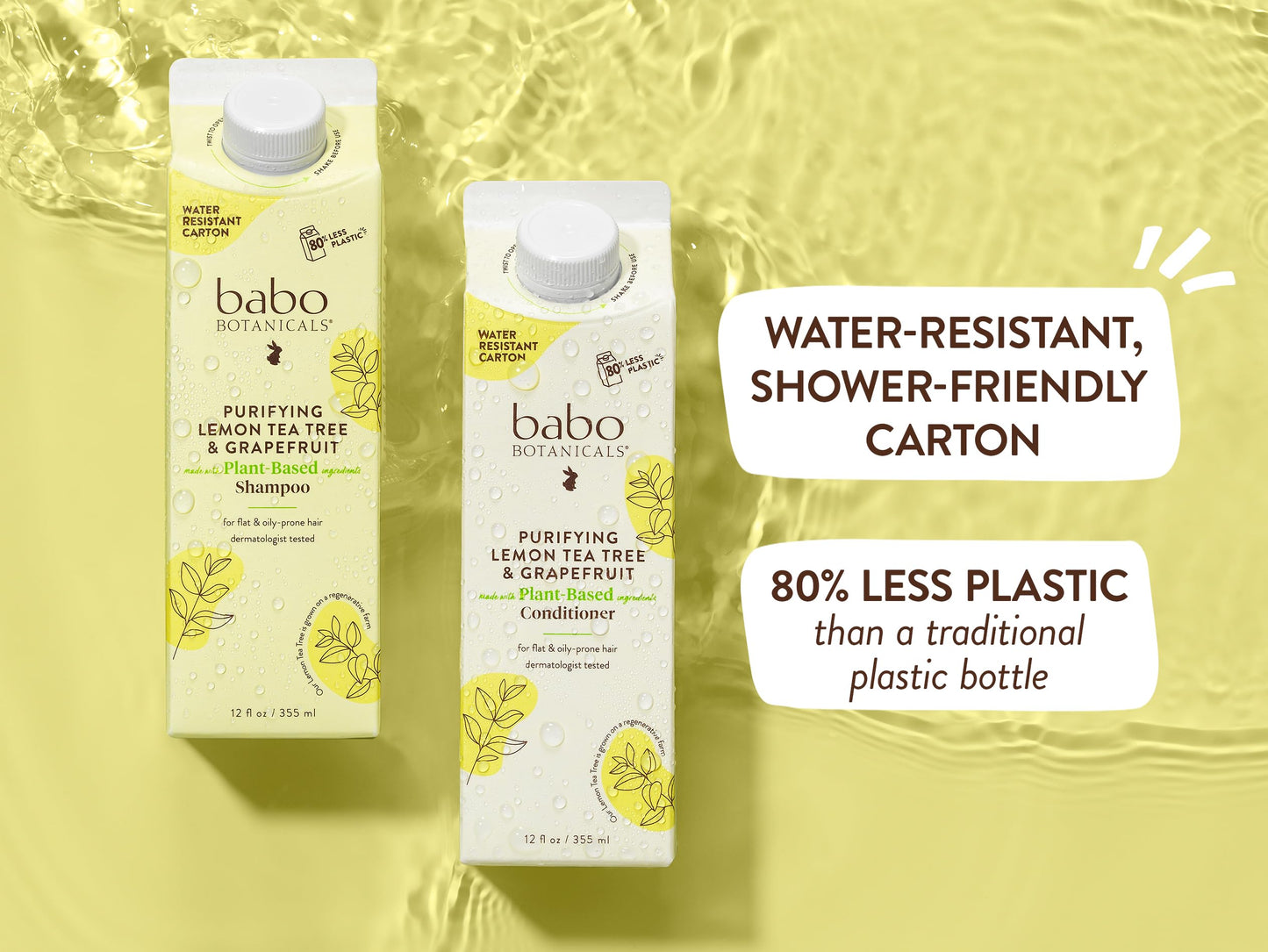 Babo Botanicals Purifying Lemon Tea Tree & Grapefruit Conditioner – For Flat, Oily Prone Hair – Add body & shine – Citrus-Mint Fragrance - Water-Resistant Carton w. 80% Less Plastic – Vegan