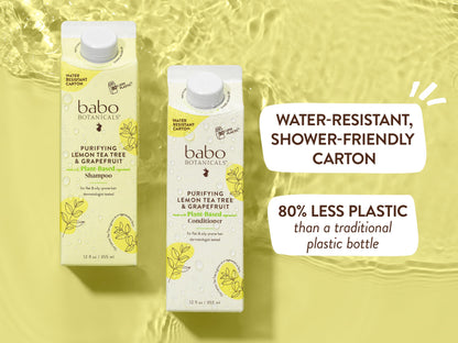 Babo Botanicals Purifying Lemon Tea Tree & Grapefruit Conditioner – For Flat, Oily Prone Hair – Add body & shine – Citrus-Mint Fragrance - Water-Resistant Carton w. 80% Less Plastic – Vegan