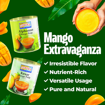 Ashoka Canned Mango Pulp, Premium Alphonso Mango Extract - Sweetened, Great for Making Shakes, Smoothies, Salads, and Baking, Kosher Certified, 30 Ounce (Pack of 6)
