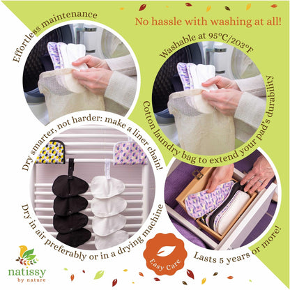 Non Slip Reusable Panty Liners for Women; 7-Pack (M) Organic Cotton Panty Liners Reusable;Tanga (M) Panty Liner Washable for Women & Teens; Cloth Panty Liners for Vaginal Discharge