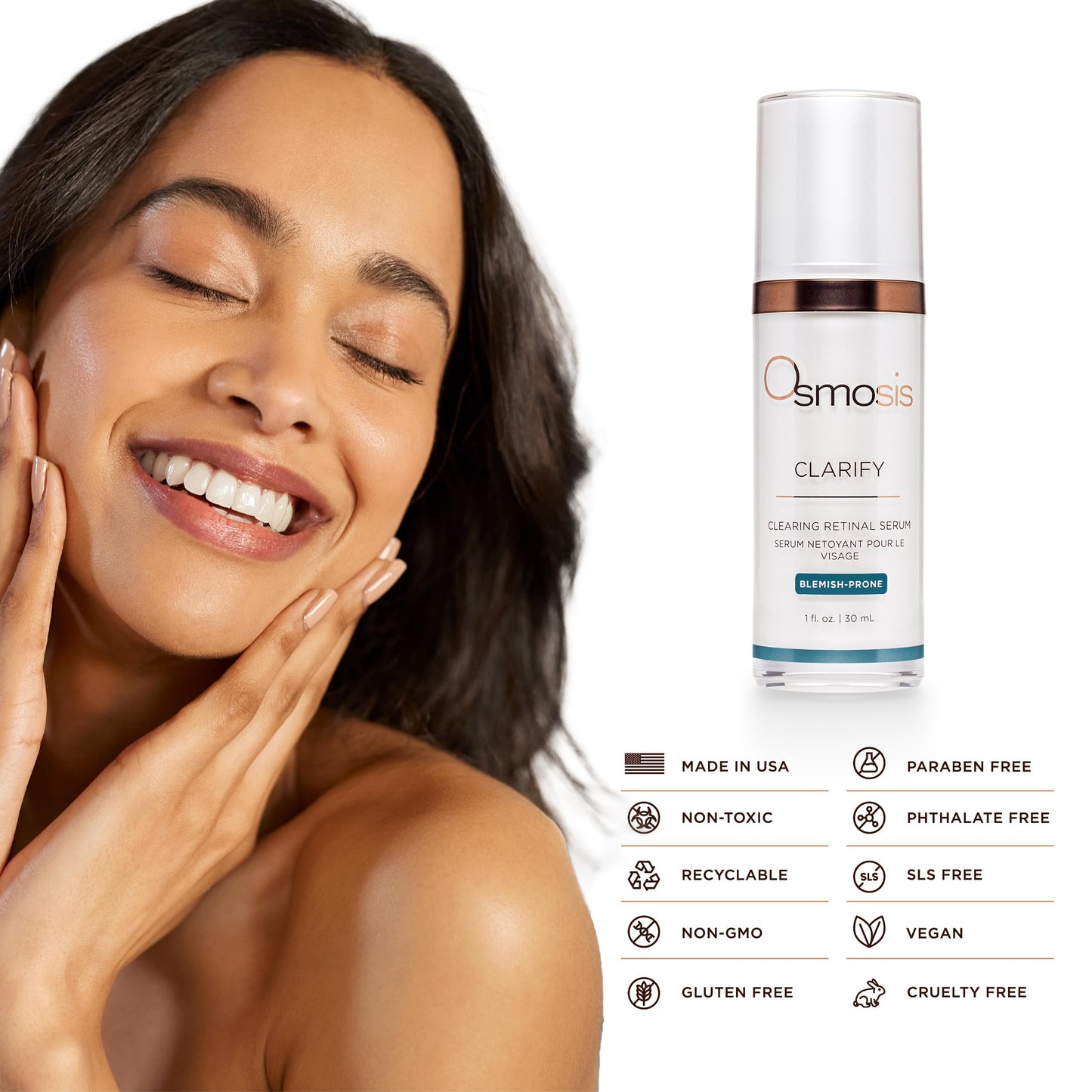 Omsosis CLARIFY Clearing Retinal with Vitamin A Serum, Calms and Soothes, for Acne, Pigmented, Oily, and Blemish-Prone Skin, 1 Fl Oz