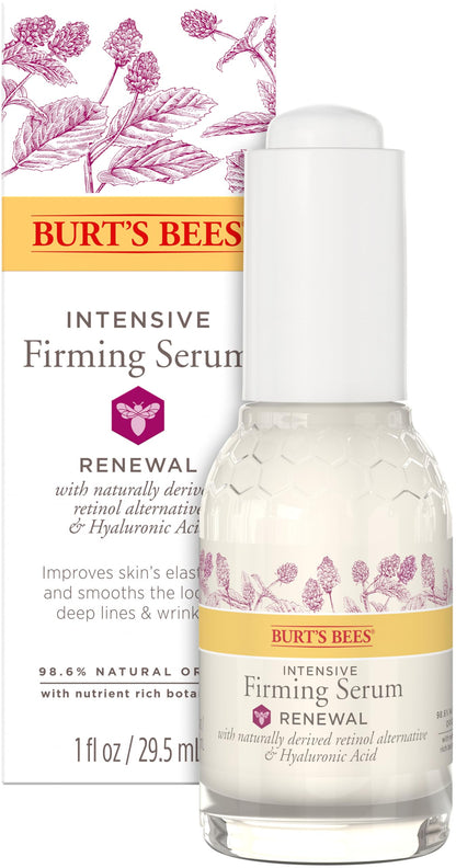 Burt's Bees Renewal Intensive Firming Serum With Natural Retinol Alternative and Hyaluronic Acid, Powerful Natural Anti-Aging Ingredients, 98.6 Percent Natural Origin Skin Care, 1 fl. oz. Bottle