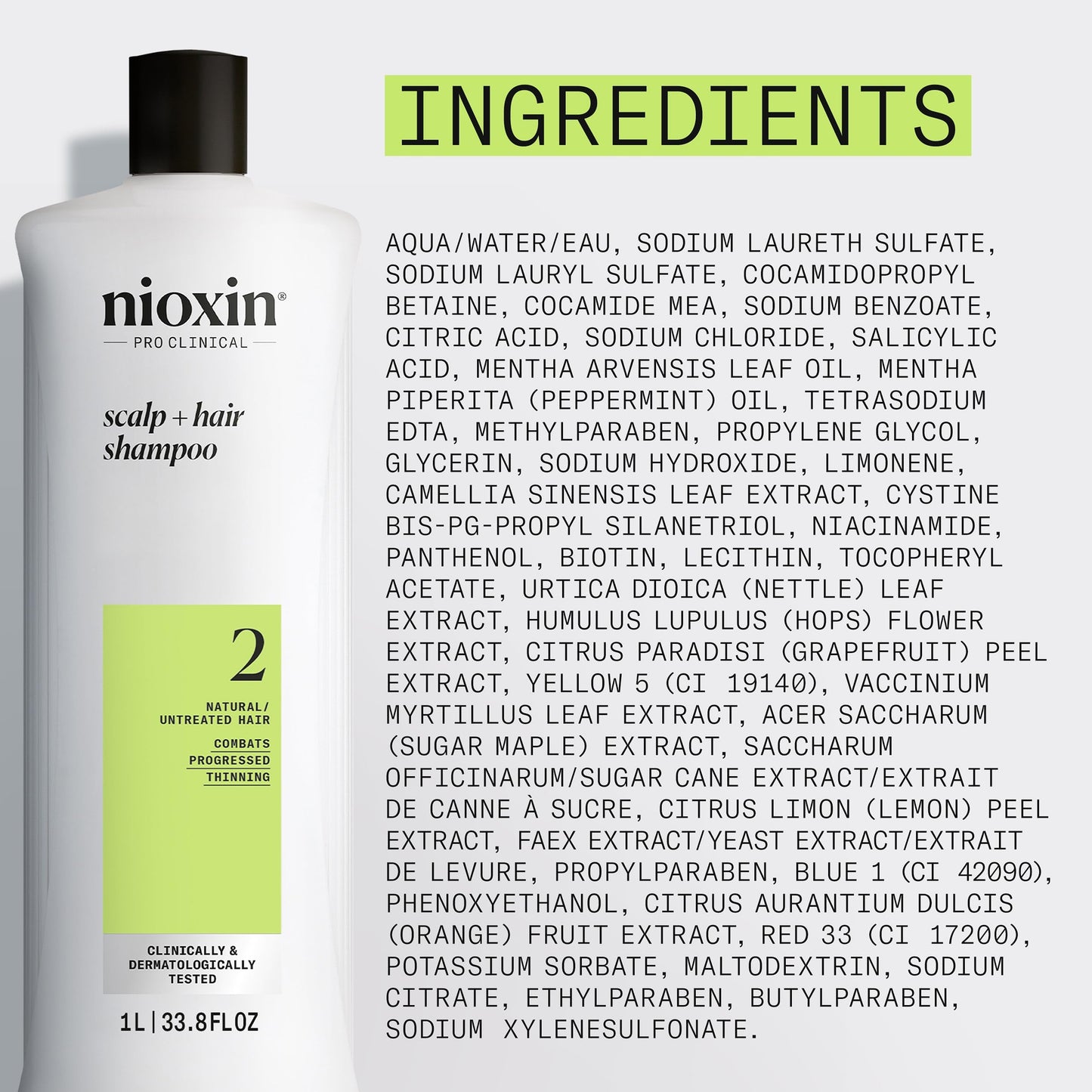 Nioxin System 2 Scalp + Hair Thickening Shampoo for Natural Hair with Progressed Thinning | Cleanse & Boost Hair Density with Niacinamide & Biotin