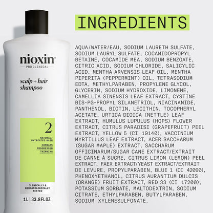 Nioxin System 2 Scalp + Hair Thickening Shampoo for Natural Hair with Progressed Thinning | Cleanse & Boost Hair Density with Niacinamide & Biotin