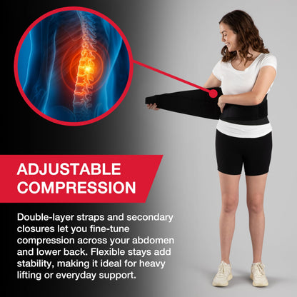 MUELLER Esports Medicine 4-in-1 Lumbar Back Brace with Hot/Cold Pack, Belt, Back Pain Relief Support for Men and Women, Ideal for Upper and Lower Back Pain, Sciatica, Black