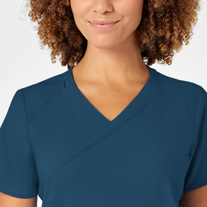 WonderWink Women's Plus-Size Women's Mock Wrap Top Shirt, Caribbean Blue, 4-XLarge