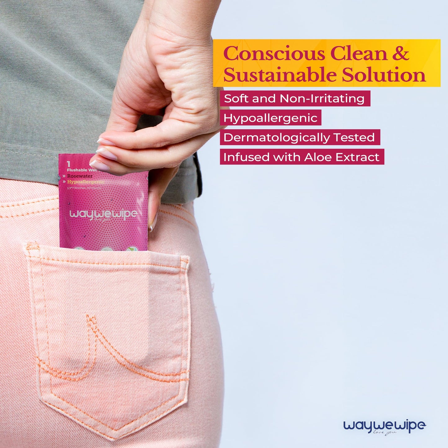 On-The-Go Flushable Feminine Wet Wipes, 32 Count XL Individually Wrapped Female Wipes, Hypoallergenic 100% Plant Based Septic Safe, Travel Size Adult Cleansing Cloth for Women, Rosewater